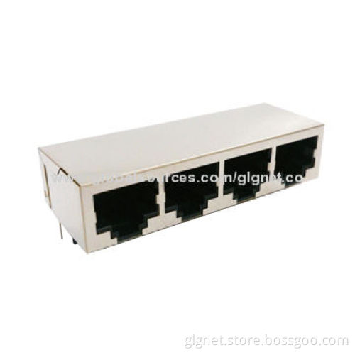1X4 RJ45 Connector, Tab-down, Through Hole, 100Base-T, w/o LED